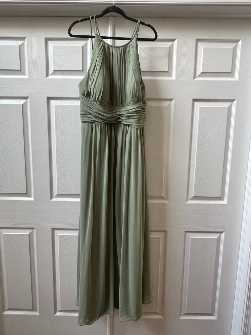 Dessy Collection Vivian Diamond Olive Green Halter Neck Gown, Size 18L
